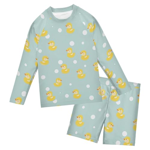 Cute Yellow Rubber Duck Toddler and Baby Boys' 2-Piece Swimsuit Trunk, Long Sleeve Rashguard Bathing Suit B0404250