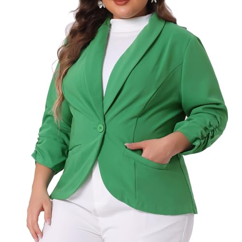 Agnes Orinda Plus Size Blazer for Women 3/4 Ruched Sleeve Open Front Lightweight Work Office Suit Jacket2