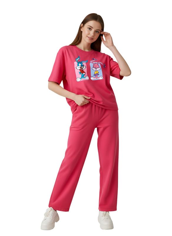 Image of My Swag Women Casual Nightwear Co-Ord Set | Soft Cotton T-Shirt & Pajama with Cartoon Print | Home Wear & Sleep Wear for Ladies