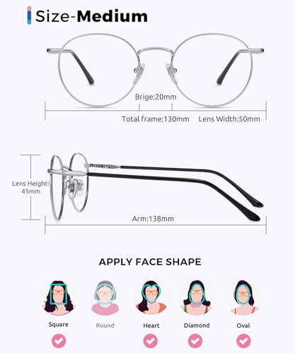Image of Firmoo Progressive Multifocal Round Blue Light Blocking Reading Glasses 2.5 for Women Men, Computer Anti Eyestrain Readers Silver 2.50 (YSL1230)