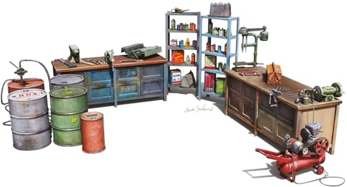 MiniArt 49011 1:48 Werkstatteinrichtung - originalgetreue Nachbildung, Modellbau, Plastik Bausatz, Basteln, Hobby, Kleben, Modellbausatz, Zusammenbauen, unlackiert, Molded Color