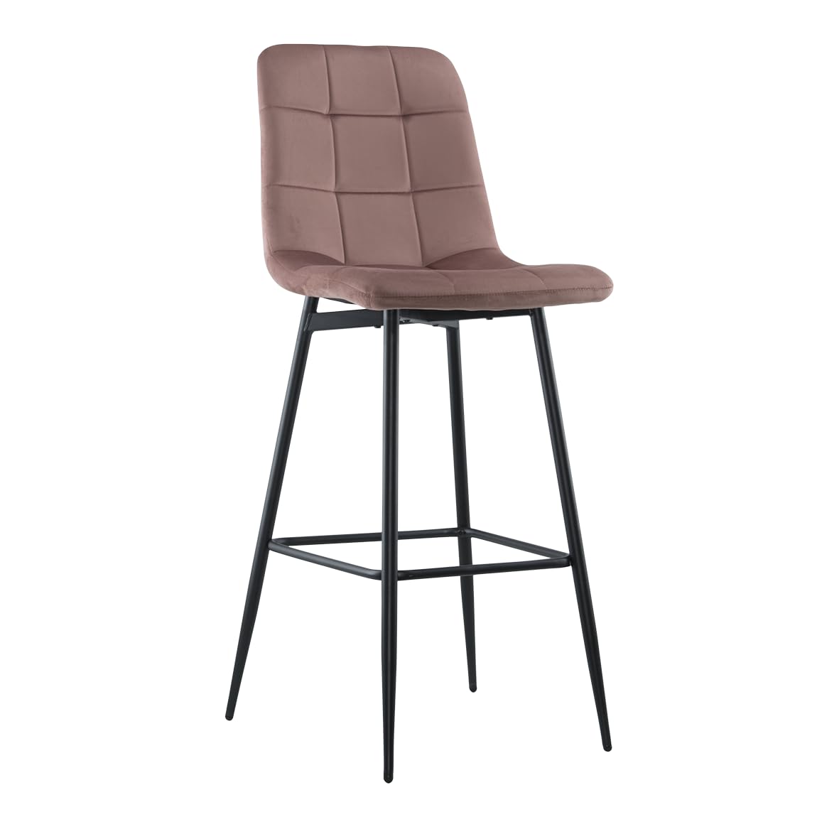 Mediawave Store - Set 4 Sgabelli Bar e Cucina in Velluto Morbido VELVETTE | Design Moderno con Schienale Alto e Robusta Struttura in Metallo Nero | Poggiapiedi Integrato (Rosa antico)