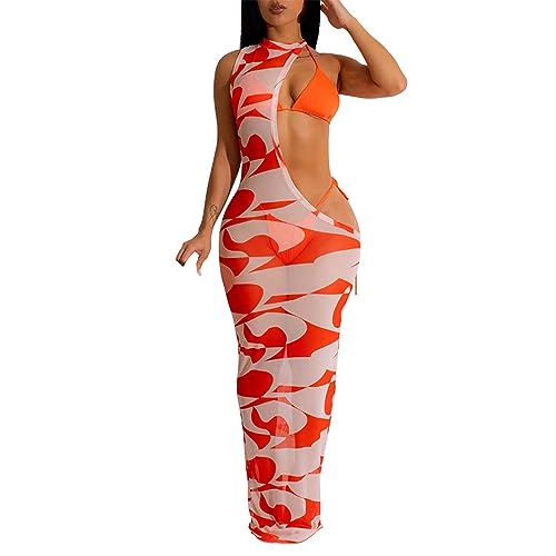 Robe en maille irrégulière et ensemble bikini 3 pièces pour l'été
