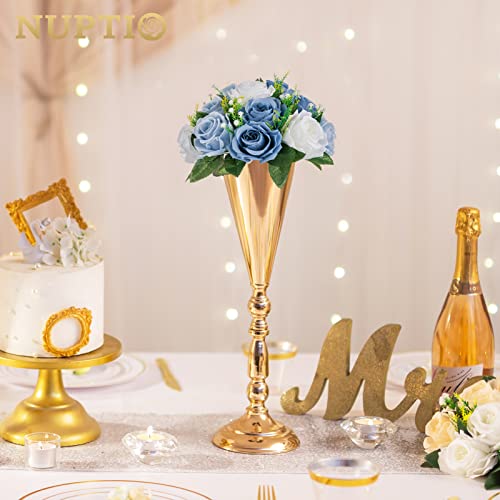NUPTIO Flower Balls for Wedding Centrepieces - 2 Pcs 24cm Diameter Artificial Flower Ball Arrangement Bouquet Party Centerpieces for Tables - Dusty Blue & White Fake Rose Flowers for Weddings Decor - Image 2