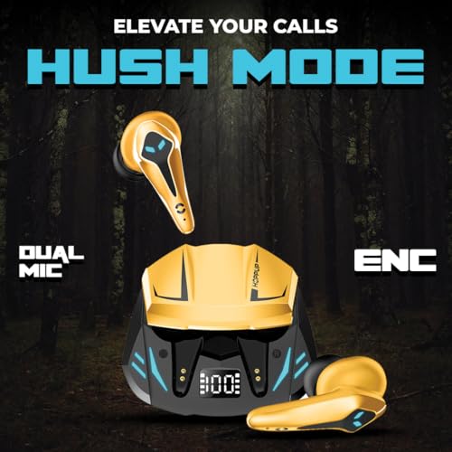 Image of HOPPUP Predator Xo3 Gaming Earbuds with 35MS Low Latency, 13MM Drivers & 50H Playtime Bluetooth (Yellow, True Wireless)