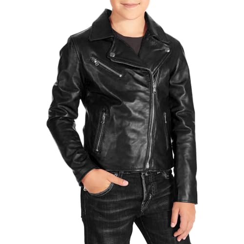 Trifoliate Boy's Real Leather Jacket - Biker Outerwear Oblique Zipper Sheepskin Kids Motorcycle Jackets
