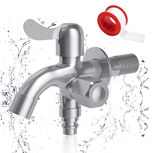 Grifo doble jardin - Grifo Doble de Acero Inoxidable 304, con dos Salidas G1/2 para Lavadora, Jardín, Hogar e Industria, Resistente al Óxido y a las Heladas Cover