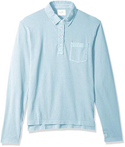Billy Reid Men's Long Sleeve Pensacola Polo Shirt with Pocket, Ice Blue, M