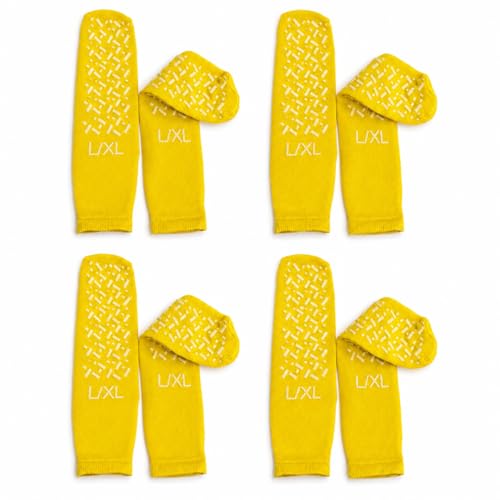 Non-Skid Slipper Socks with Double-Sided Grip Tread Yellow Size L/XL 4 Pairs