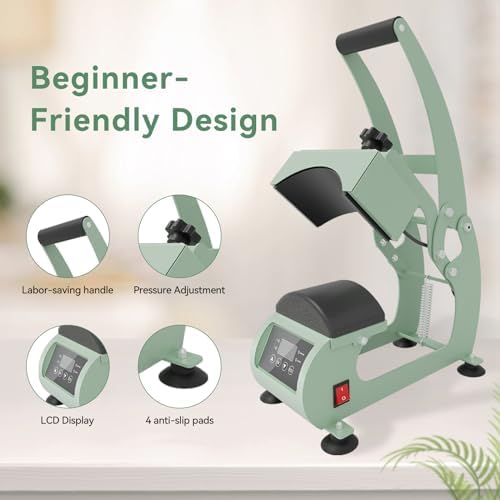 Alldeer Hat Heat Press Machine - 3.5X5.5 Inch Cap Sublimation Transfer Press with Digital LCD Timer & Temperature Control, Curved Element Clamshell Design Transfer Printing Machine for Caps
