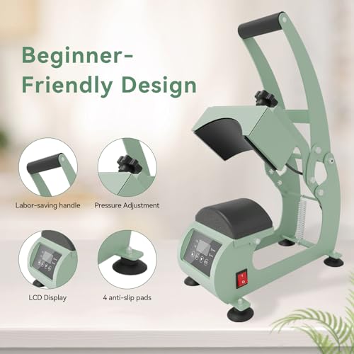 Alldeer Hat Heat Press Machine - 3.5X5.5 Inch Cap Sublimation Transfer Press with Digital LCD Timer & Temperature Control, Curved Element Clamshell Design Transfer Printing Machine for Caps