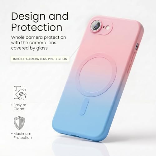 Image of amazon basics Gradient Mag-Safe Case for iPhone 16E | Soft Silicone Shockproof Cover with Camera Protection | Slim Lightweight Design | Smooth Touch & Durable - Pink & Blue
