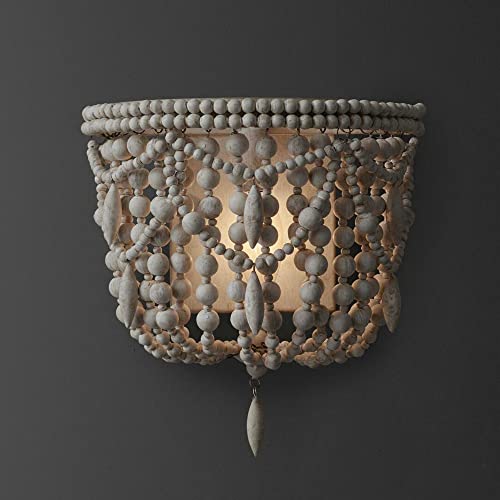 Jadssox Vintage Wood Beaded Wall Light Bohemia Wall Sconce Lamp, Country Style Farmhouse Lighting Fixture, Rustic Wooden Wall Lamps In Distressed For Living Room Bedroom Hallway #TOP1