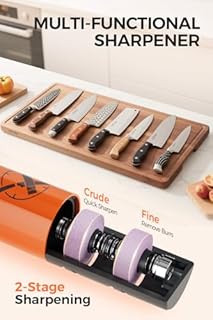 LEFUGO Electric Knife Sharpener, Sharpener for Kitchen Knives 3 Speed Max 7000RPM Handheld, Electric Knife Sharpening Tool of Portable Cordless Rechargeable 2000mAh (Orange)