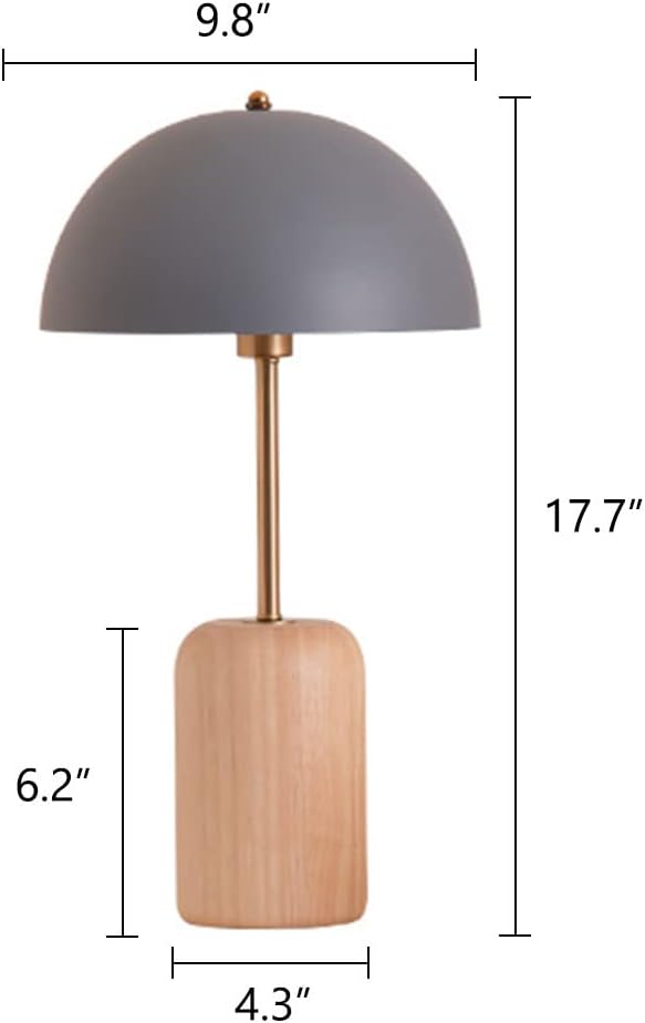 Mid Century Modern Table Lamp, White, Wood, Dome, 9.8'' x 17.7'', for Living Room, Bedroom, Study Office