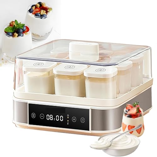 TIANTOO Máquina Multifuncional para Hacer Yogur, 9 Vasos De Vidrio De 170 Ml, Temperatura Y Tiempo Ajustables, Función Táctil Inteligente, Ideal para Múltiples Usos, para Yogur Y Queso.,A