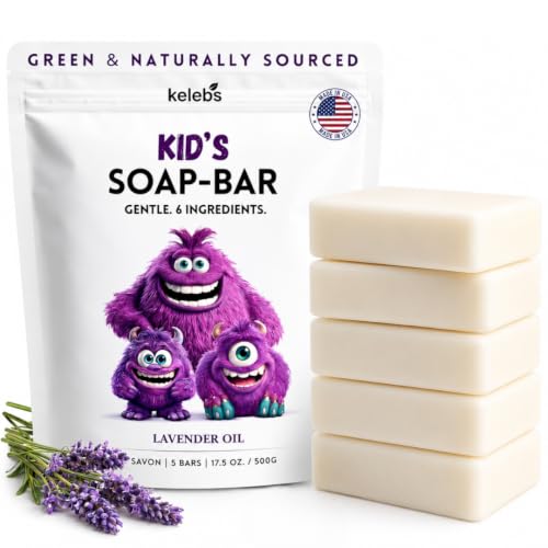 Image of KELEBS Kids Soap Bar, Gentle Lavender Soap, Kids Body Wash Bar, Natural Bar Soap for Kids & Family, with Organic Olive Oil, Naturally Scented, 5 Bars