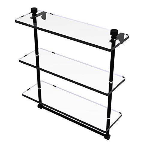 Allied Brass FT-5/16TB Foxtrot Collection 16 Inch Triple Tiered Integrated Towel Bar Glass Shelf, Matte Black