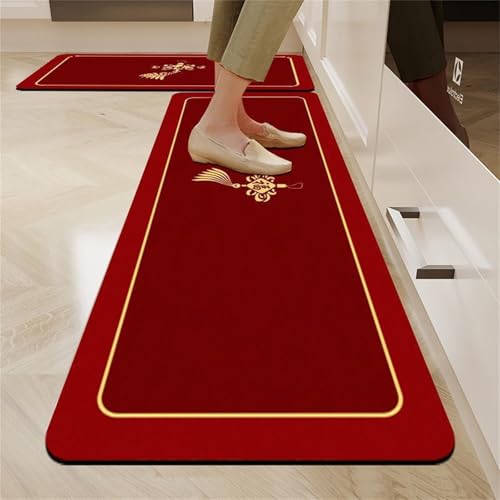 Highdi Absorbant Diatomite Tapis Cuisine, Nouvel an Rouge Tapis Cuisine Devant Evier Séchage Rapide, Tapis Cuisine Antidérapant, Lavable Tapis de Cuisine,...