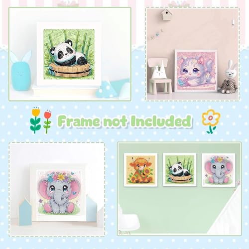 Gemozaic 4 Pack Diamond Art Kits for Kids, Cute Animals Kids' Diamond Art Painting Kits for Ages 4-8, Cat, Elephant, Panda, Highland Cow DIY Gem Painting for Gift Home Wall Decor (6x6inch) — view 6