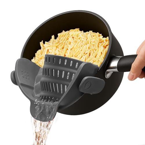 Blooming Sea Pasta Strainer Clip-On for Pots and Pans – Heat Resistant Colander for Vegetables and Noodles – Space-Saving Design – BPA-Free, Dishwasher Safe, Universal Fit (Grey)