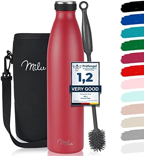 Milu z nierdzewnej stali Butelka do picia 500ml, 750ml, 1000ml - termos, izolowana butelka na wodę, szczelna izolowana butelka o podwójnych ściankach, odporna na kwas węglowy - w zestawie szczotka do czyszczenia (Mięta, 750ml)