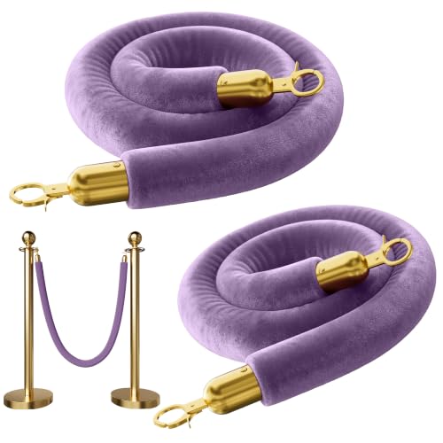 Image of 2PCS Lavender Velvet Stanchion Ropes 5 Ft Crowd Control Ropes Barrier with Gold Hooks for Party Supplies,Photobooth Accessories, Prom,Birthday,Business,Wedding, Museums(Light Purple)