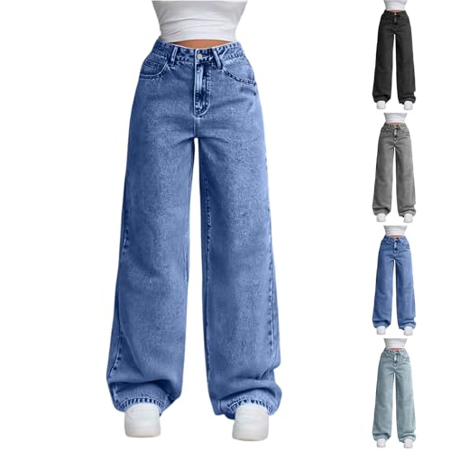 Wide Leg Jeans Woman Loose Fit Button High Waisted Baggy Jeans Y2K Casual Fall Boyfriend Denim Pants with Pockets