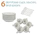 Houseables Espresso Cups and Saucers with Spoons, White, Stackable Demitasse Plus Metal Stand, 19 Pieces, 2.5 Ounce, Porcelain, Tea Kit, Teacups, Turkish Coffee Mug, Organizer Rack