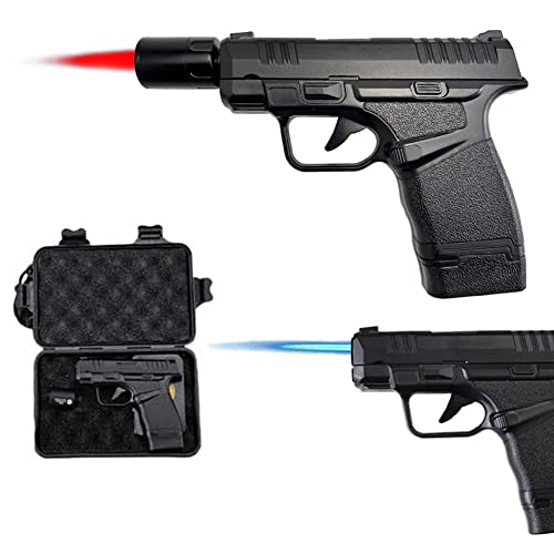 Torch Lighter Butane Lighter Windproof Lighter Refillable Adjustable Jet Flame Gun Lighter for Candle Kitchen Grill BBQ Camping Jewelry Welding, Men Gift with Gift Box ((No Gas)(Black)
