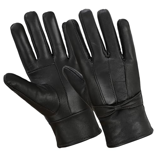 Home-Kitchen-Pets Ladies Winter Sheepskin Leather Gloves Women - Quick Dry Thermal Winter Leather Gloves For Driving or Outdoor Fashion Mittens - Ideal Gifts For Women (Black M-L)