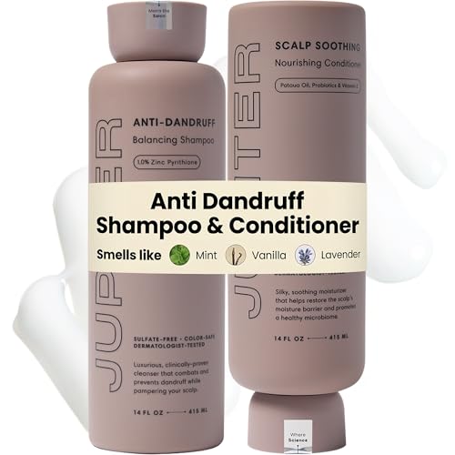 Jupiter Anti Dandruff Shampoo & Conditioner for Men & Women for Flaky, Itchy, Oily & Dry Scalp - Nourishes Scalp and Reduces Breakage & Flakes - Color-Safe, Sulfate-Free, Paraben-Free