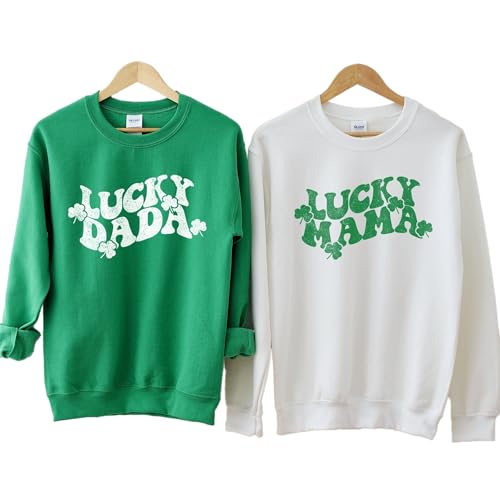Lucky Mama Sweatshirt St Patricks Day Women Lucky Dada Sweatshirts Men Matching Mom and Dad Sweater Irish Green Sweatshirt for Mommy