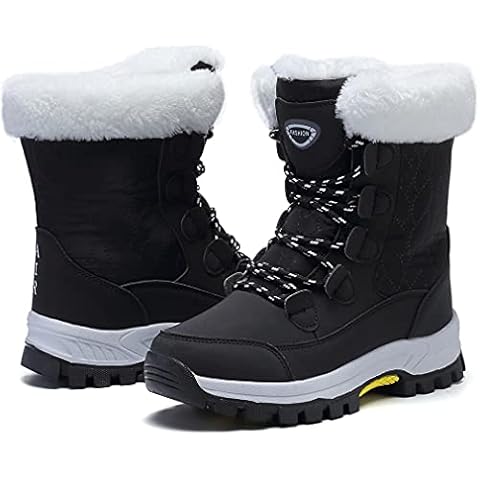Maxome Snow Boots Womens Winter Boots Waterproof Fur Lined Ankle Boots Mid Calf Outdoor Women Walking Boots Non-Slip Lightweght for Ladies Girls Booties Black 3 UK Cover