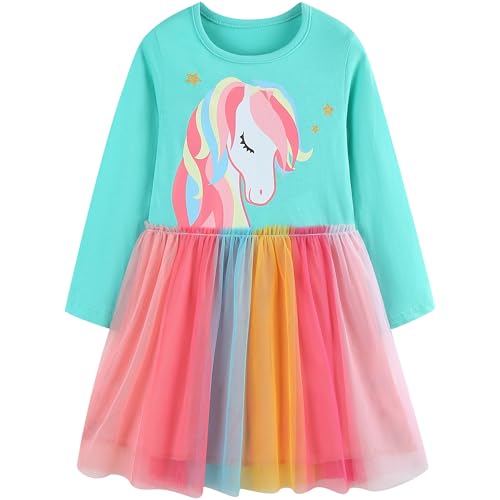 FILOWA Kleider Mädchen Kinder Langarm Einhorn Muster Tüllkleid...