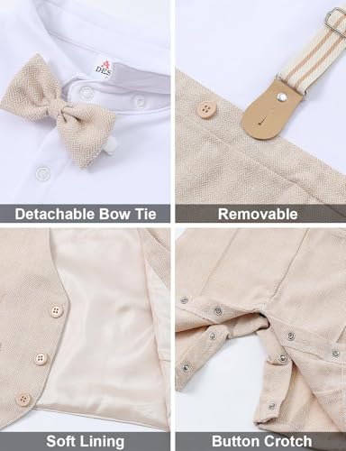 Image of A&J DESIGN 4pcs Baby Boys Suit, Gentleman Outfits 3 Months - 18 Months, Romper & Vest & Berets Hat & Bow Tie