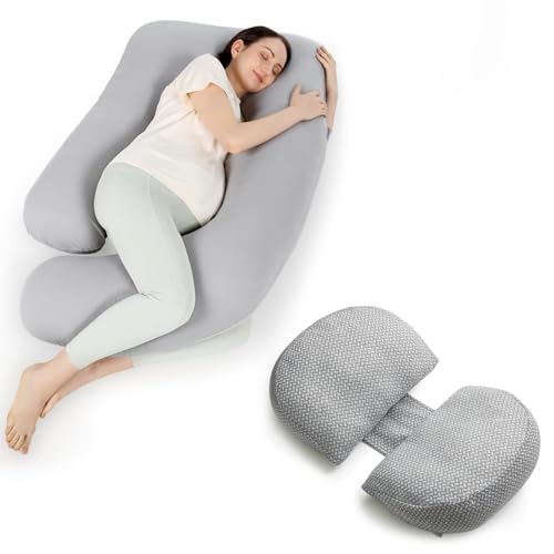 Image of Momcozy U Shaped Pregnancy Pillows 57 Inch with Portable W Shaped Maternity Pillow for Side Sleeper, Grey