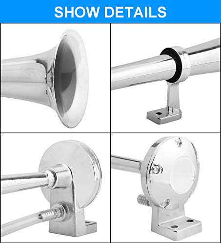 12V 150db Train Air Horn Super Loud 18 Inches Chrome Zinc Single Trumpet Truck Air Horn Kit with Compressor for Any 12V Vehicles Trucks Lorrys Trains Boats Cars