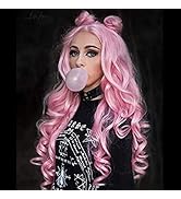 Pink Wigs for Women Pastel Peach Pink Lace Front Wigs Long Wavy Real Hair Wigs Handmade Pre Pluck...