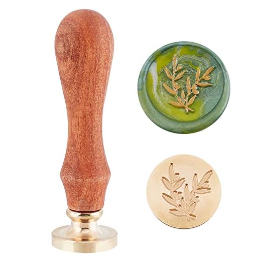 SUPERDANT 25mm sello lacre Sello de Cera de Madera de con Diseño de Aceitunas Sellos de Cera con Mango de Madera Extraíble Sello de Latón Vintage para Invitaciones de Boda Sobres Paquetes de Vino