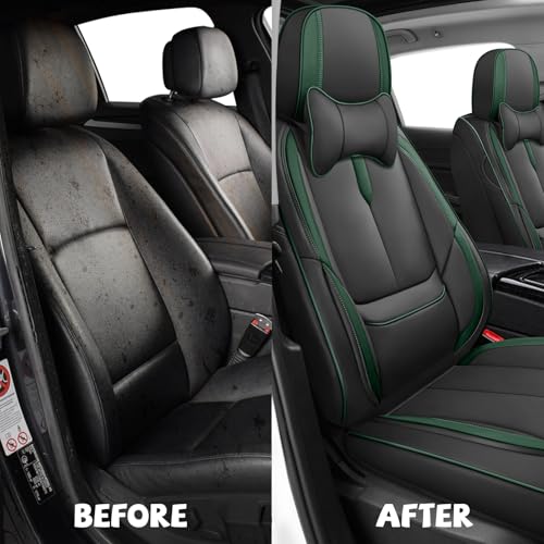 Image of Seat Covers for Chevy Silverado 1500 2007-2026 (Black&Green Luxury 2 Set)