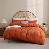 JSD Burnt Orange Duvet Cover Set Queen Size, 3 Piece Duvet Cover with Pillow Shams, Soft Brushed Microfiber Zipper Closure, Comforter Not Included