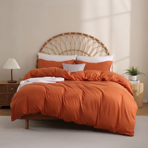 JSD Burnt Orange Duvet Cover Set Queen Size, 3 Piece Duvet Cover with Pillow Shams, Soft Brushed...