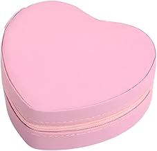 Mini Jewellery Box Heart Design, Portable PU Leather Heart Shape Jewellery Organizer For Women Girls, Storage Box For Rings Earrings Necklaces Gifts (Pink)
