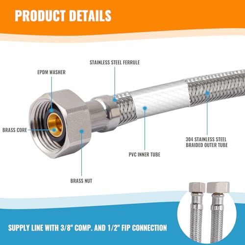 image for (10 Pack) SUNGATOR 16 Inch Faucet Supply Lines, 3/8