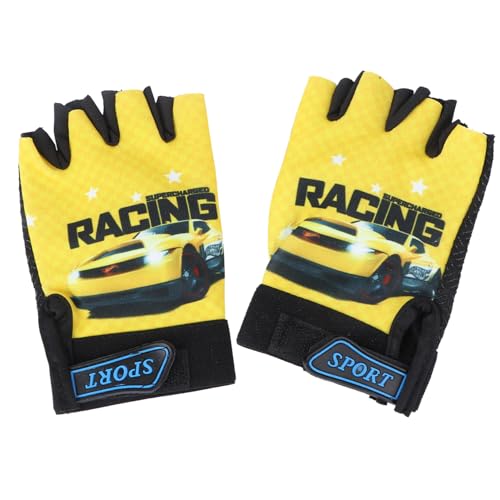 PRETYZOOM Yellow Half Finger Boy Girl Gloves Design Breathable - Cycling Running Gloves for Boys Girls for Outdoor Sports Activities