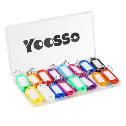 50 Piezas Llaveros con Etiqueta, 5 x 2,2 cm Escribible Llaveros Plastico con Etiqueta Identificador Llaves con Caja adecuado para Maleta Mochila Llave Mascotas (10 colores)