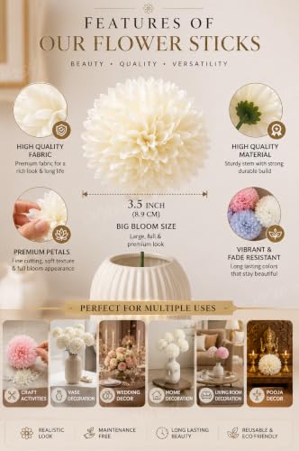 Image of Divyakosh Artificial Hydrangea Flower Sticks for Vase (Vase Not Included), Pack of 6, 3.5 Inch (8.9 cm) Large Bloom, Sky Blue Artificial Flowers for Home Decor, Decorative Artificial Dahlia Flowers