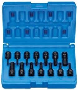 1/4'' Drive Fractional & Metric Hex Driver Set - 14-Pc