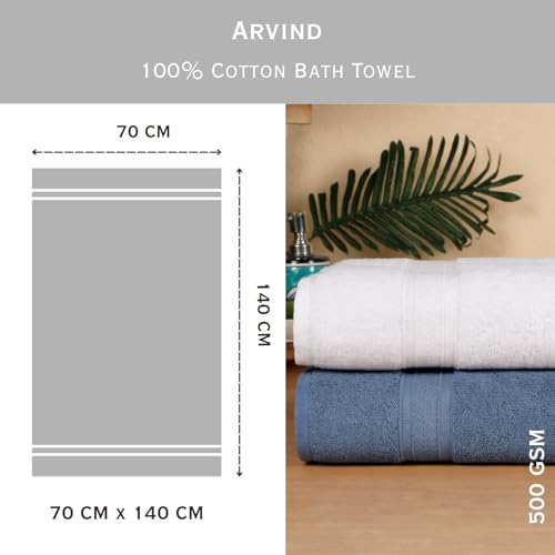 Image of Arvind 100% Cotton Towels for Bath | Towels for Bath Large Size | 500 GSM Bath Towel - Soft & Absorbent | 2 Piece Bath Towel for Men /Women | Urban Comfort | 70 cm x 140 cm - Dark Blue & White